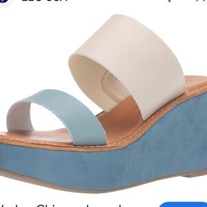 Chinese Laundry Blue and Cream Wedge Sandals